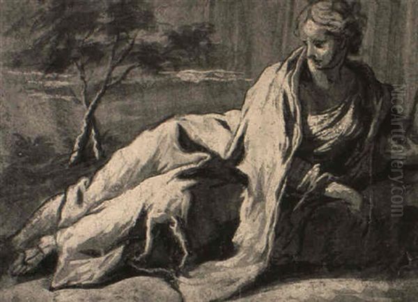Draped Woman Reclining In A Landscape - view 1