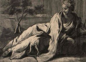 Draped Woman Reclining In A Landscape by Sigismondo Caula