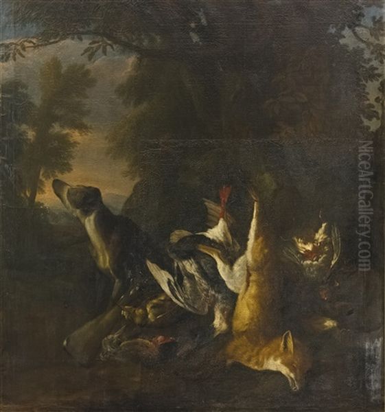 A Dead Fox And Goose At The Foot Of A Tree With A Hound In A Landscape - view 1