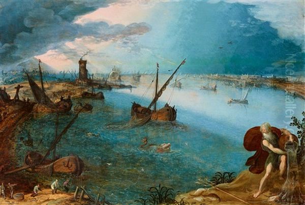 Harbour Panorama With Fishermen And Neptune - view 1