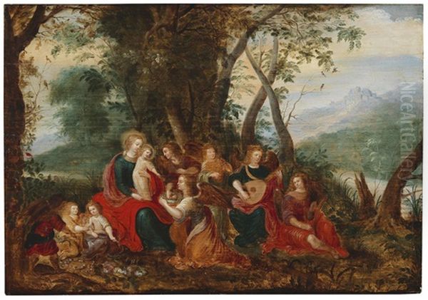 The Virgin And Child With Angels In A Wooded River Landscape - view 1