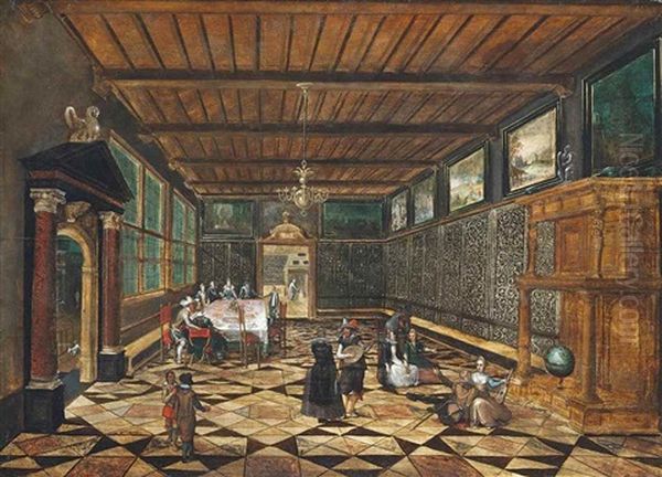 An Elegant Company Eating And Music Making In An Interior - view 1