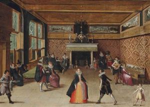 Elegant Company Dancing, Conversing And Making Music In An Interior by Louis de Caullery