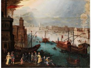Ansicht Von Venedig Anlasslich Eines Staatsfests Mit Feuerwerk