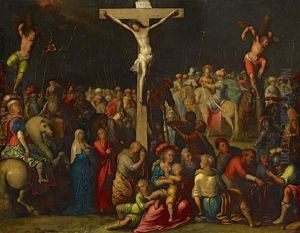 Vielfigurige Kreuzigungsszene by Louis de Caullery