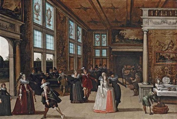 A Palace Interior With Elegant Couples Courting At A Ball - view 1