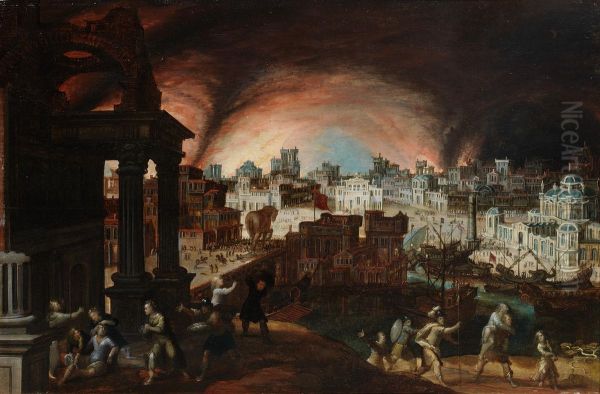 The Fall Of Troy With Aeneas Carrying Anchises From The Burning City - view 1