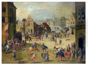 Scene De Carnaval Dans Un Village Des Flandres by Louis de Caullery
