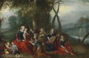 Landschaft Mit Maria Mit Dem Kind Und Engeln by Louis de Caullery