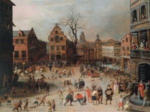 Karneval In Einer Flandrischen Stadt by Louis de Caullery