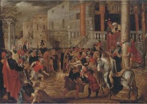 The Ephesians Burning Books After Their Conversion By Saint Paul: Corinthians, Xix: 18-20 (in Collab. W/hendrick Van Cleve Iii) by Louis de Caullery