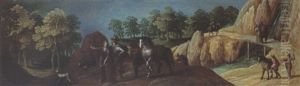 An Elegant Hunting Party In A Wooded River Landscape, Other Figures And Horses In The Background Near A Waterfall by Louis de Caullery