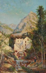 Paesaggio Con Torrente, 
Casolari E Lavandaie