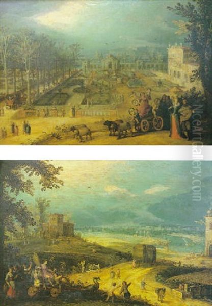 Promeneurs Dans Un Paysage Inspire Des Jardins De La Villa Medicis Ou L'allegorie Du Printemps - view 1