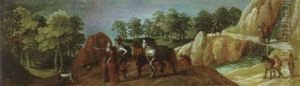 Gebirgige Fluslandschaft Mit Reisenden by Louis de Caullery