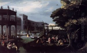 A Fete Galante In The Gardens Of A Palace With Figures Merrymaking By A Forest