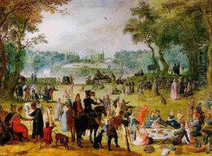 An Extensive Landscape With Figures At An Open Air Festival