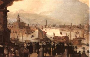 Venetian Capriccio Scene With Boats And Numerous Figures