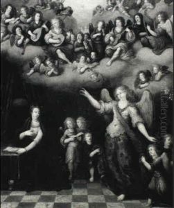 The Annunciation To The Virgin With A Choir Of Angels Playing Musical Instruments In Attendance by Louis de Caullery