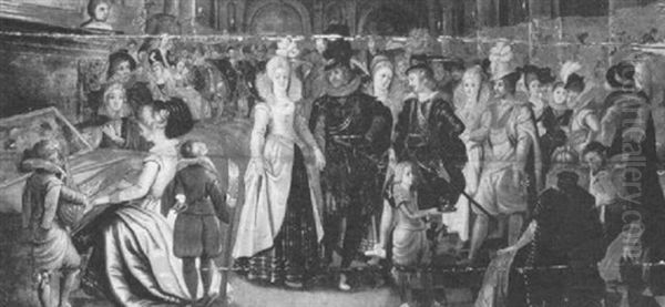 Interior With Elegant Figures Listening To A Concert - view 1