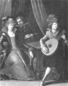 Elegantes Paar Und Lautenspieler by Louis de Caullery