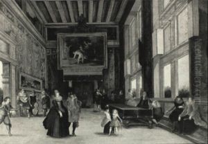 Elegant Figures In A Hall Listening To Musicians by Louis de Caullery
