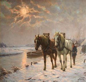 Winter Landscape With Horses by Albert Caullet