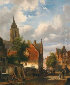 Strassenszene In Einer Kleinen Stadt by Emile Pierre Joseph de Cauwer