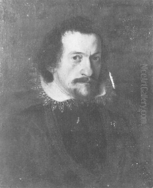 Portrait Of A Nobleman Dressed In Dark Robes With White Lace Collar And Gold Neck Chain - view 1