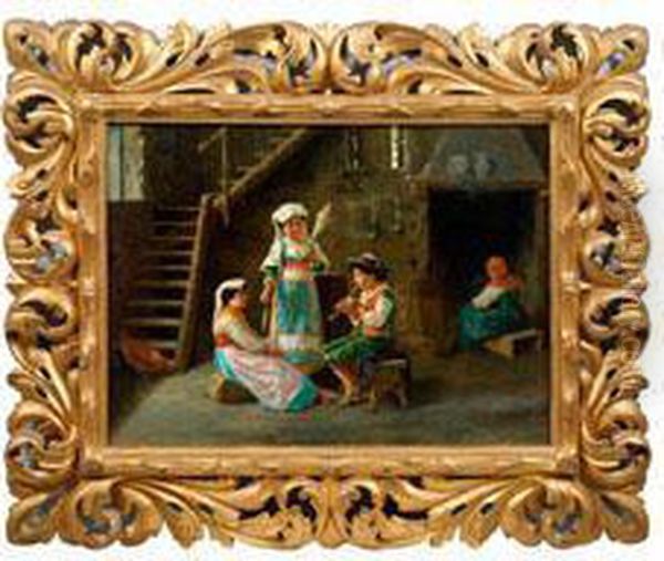Suditalienisches Bauernhausinterieur Mit Flote Spielendem Knaben - view 1