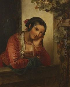 A Study Of A Young Woman On A Balcony by Ferdinando Cavalleri