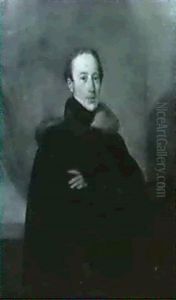 Portrait Of A Gentleman, Half Length, Wearing A Fur Trimmed Cloak, On A Terrace