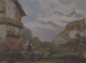 Paesaggio Montano Con Figure by Vittorio Cavalleri