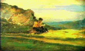 Ragazza In Lettura Sugli Scogli by Vittorio Cavalleri