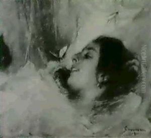 Fanciulla, Farfalla E Gattino Nero by Vittorio Cavalleri