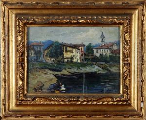 Scorcio Di Paese Lacustre Con Lavandaie