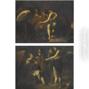 Tobias Curing The Blindness Of Tobit (+ Lot And His Daughters; Pair)