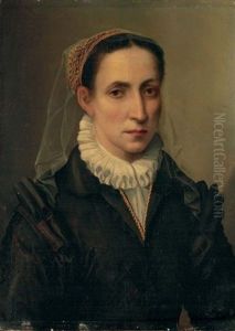 Portrait Of Contessina Mattei, In A Black Dress With A White Chemisette, A White Veil And Gold Net Over Her Hair