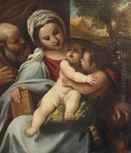 The Holy Family With Saint John The Baptist by Giacomo Cavedone