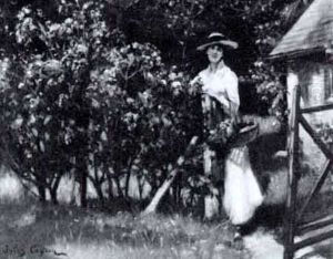Jeune Femme Cueillant Des Pivoines by Jules Cayron