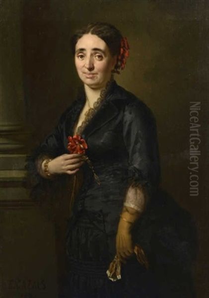 Portrait De Femme Uen Fleur Dans Le Corsage - view 1