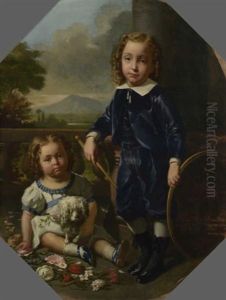Portrait De Deux Enfants Probablement De La Famille Geoffroy Saint Hilaire by Eusebe Cazals
