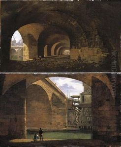 Paris, A View Of The Vaults Of The Quai De Gesvres Near The Pont Au Change (+ A View Of The Pont Notre-dame From The Vaults Of The Quai De Gesvres; Pair)