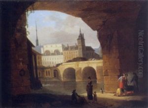 Jeunes Femmes Ravivant Le Feu Pres D'un Pont by Jean-Baptiste Cazin