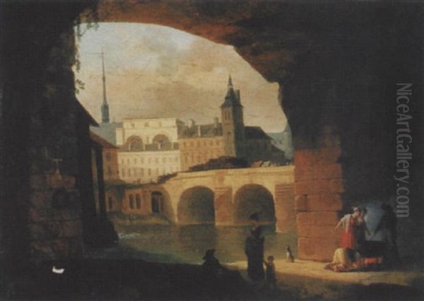 Blick Auf Eine Stadt Am Fluss Mit Figurenstaffage - view 1