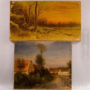 Two Unframed Landscapes: L'estaminet by Jean-Charles Cazin