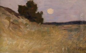 Hugelige Landschaft Mit Vollmond