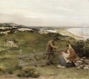 A Family On A Grassy Hill Near The Coast by Jean-Charles Cazin