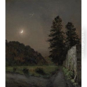 A Landscape By Moonlight With A Garden In The Foreground by Jean-Charles Cazin