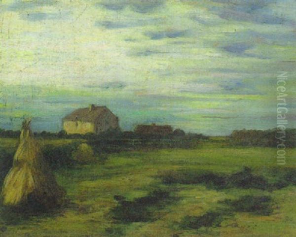 Weite Sommerlandschaft Mit Heuhocke Und Einem Gehoft - view 1